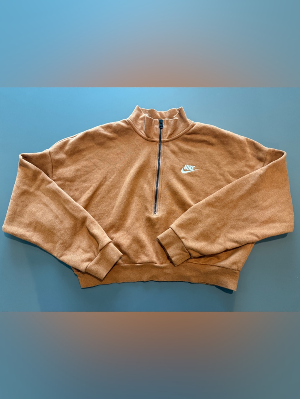 Nike Women’s Half-Zip Cropped Sweatshirt in camel